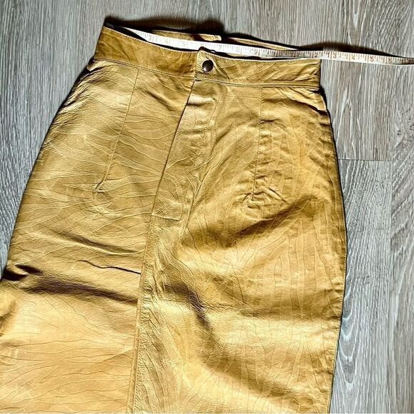 80s Leather zebra Print Tan Camel Embossed Blazer Midi Pencil Skirt Suit Set 10 - Picture 8 of 16